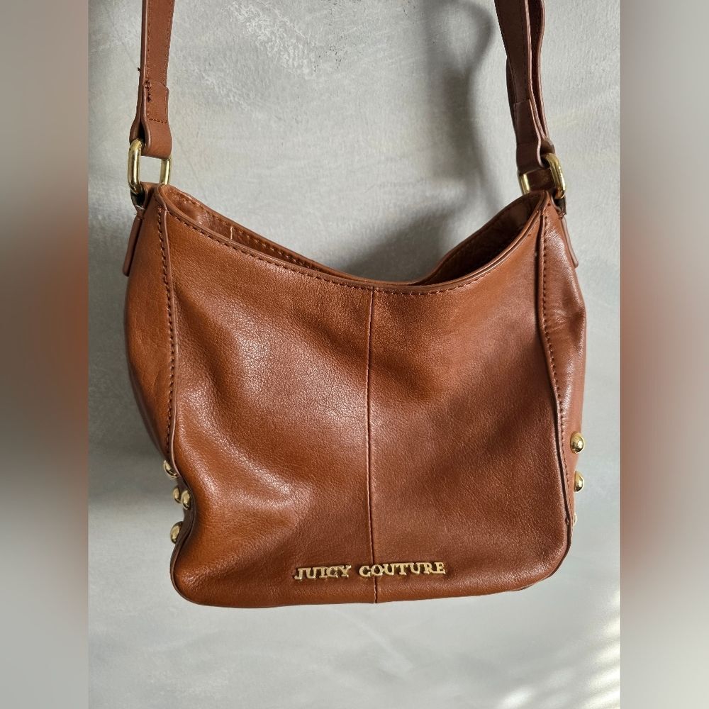 Vintage Juicy Couture Leather Tan Gold Side Studded Hobo Shoulder Handbag Purse - Picture 6 of 16